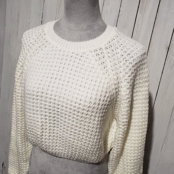 Asos Size 2 XS S Crop Sweater Cream Waffle Knit Stitch Pullover Cropped - Picture 2 of 6